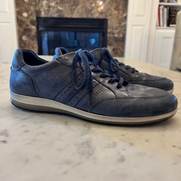 Ecco Other - ECCO Soft Blue Gray Leather Lace-Up Low Profile Sneakers Size 43 Size 10